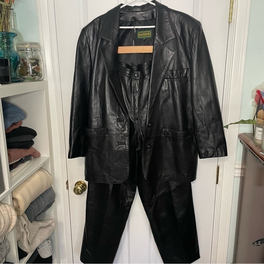 Danier Black Leather Jacket and Pants Set